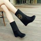 Genuine Leather Lettering Hidden Wedge Mid-calf Boots
