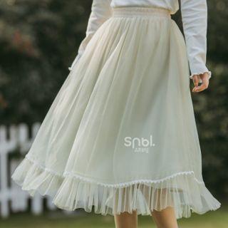 Lace Trim Mesh A-line Skirt