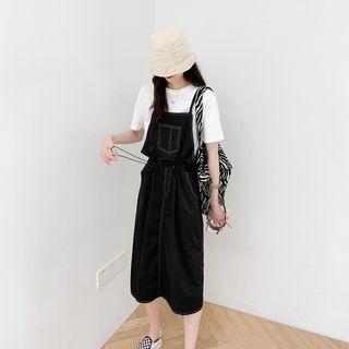 Round-neck Plain Top / Washed Denim A-line Dress As Shown In Figure - One Size