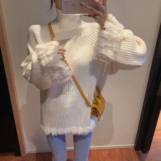 Turtleneck Fluffy Trim Sweater