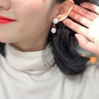 Pom Pom Drop Earring Beige & Red - One Size