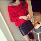 Cable-knit Turtleneck Batwing Sleeve Sweater