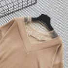Lace V-neck Bell-sleeve Loose-fit Knit Top