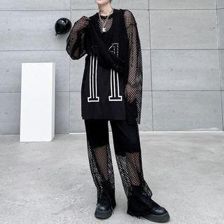 Set: Long-sleeve Fishnet T-shirt + Number Tank Top + Pants
