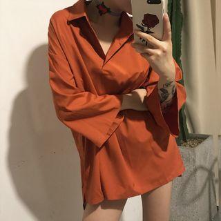 Split Neck Wide-sleeve Blouse