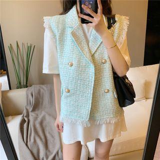 Plain Loose-fit Short-sleeve T-shirt / Tweed Vest