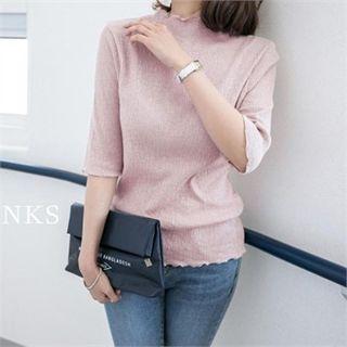 3/4-sleeve Frill-edge Crinkled Top
