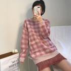 Check Loose-fit Sweater Pink - One Size