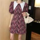 Floral Print Collared Puff-sleeve Mini A-line Dress