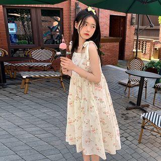 Sleeveless Floral Midi A-line Dress Pink Floral - White - One Size