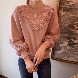Round-neck Lace-yoke Pullover