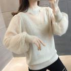 Mock Two-piece Long-sleeve Dotted Lace Knit Top