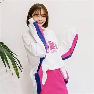 Contrast-trim Lettering Oversized Pullover
