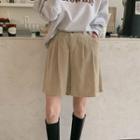 Band-waist Pleated-front Corduroy Shorts Beige - One Size