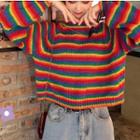 Striped Long-sleeve Knit Top Stripes - Multicolor - One Size