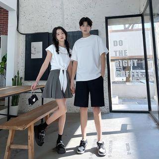 Couple Matching Short-sleeve T-shirt / Mini A-line Skirt / Shorts / Set (various Designs)