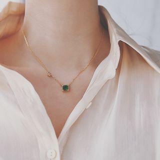 Gemstone Necklace Green & Gold - One Size