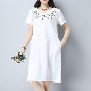 Floral Short-sleeve Shift Dress