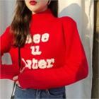 Mock-neck Lettered Sweater Red - One Size