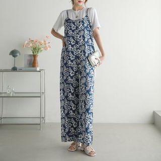 Tie-strap Floral Wide-leg Jumpsuit