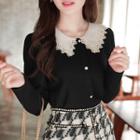 Lace-collar Buttoned Knit Top