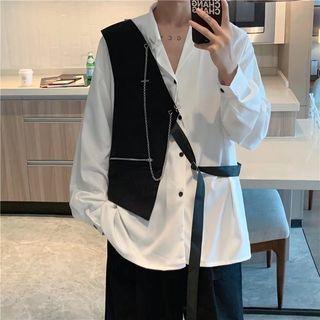 Mock Two-piece Tie-side Shirt