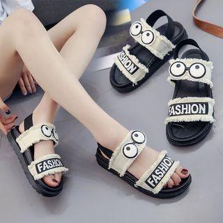 Cartoon Eye Lettering Fringed Flat Sandals