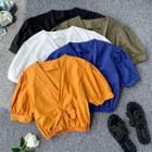 V-neck Knit Short-sleeve Blouse