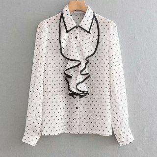 Heart Print Ruffle Blouse