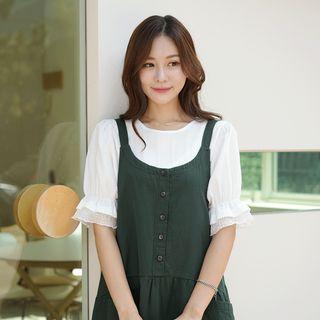 Lace-trim Layered-cuff Top