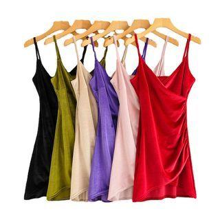 Spaghetti-strap Shirred Mini Sheath Dress
