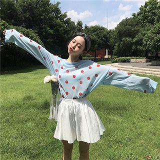 Dotted Lettering Long-sleeve Knit T-shirt
