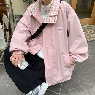 Argyle Panel Oversized Zip Jacket
