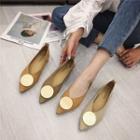 Faux-suede Pointy-toe Round Buckled Flats
