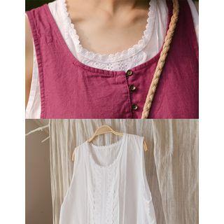 Sleeveless Pintuck Lace Long Dress One Size