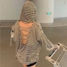 Open-back Striped Long-sleeve T-shirt As Shown In Figure - One Size