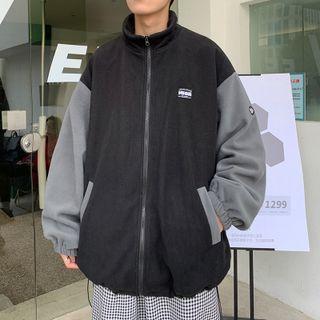 Two-tone Applique Zip-up Fleece Jacket