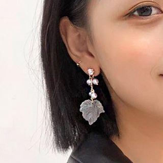 Faux Pearl Acrylic Leaf Dangle Earring As Shown In Figure - One Size
