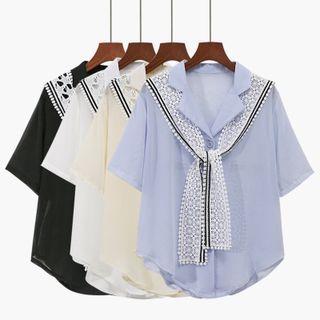 Mock Two-piece Lace Chiffon Oversized Shirt