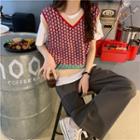 V-neck Print Knit Vest As Shown In Figure - One Size