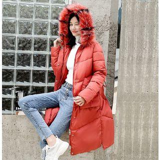 Faux Fur Hood Midi Padded Coat