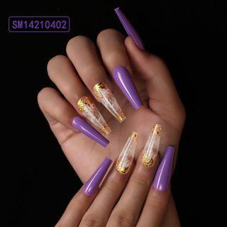 Smoke Print Clear Faux Nail Tips Sm14210402 - Purple & Gold - One Size