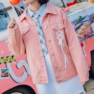 Bow-detail Printed Denim Jacket