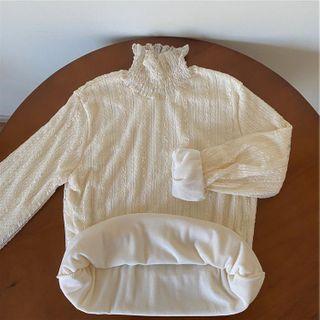 Long-sleeve Mock-neck Plain Lace Top