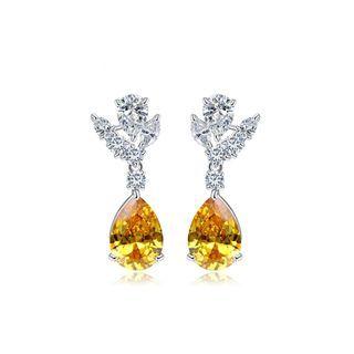 Fashion And Elegant Geometric Yellow Cubic Zirconia Earrings Silver - One Size