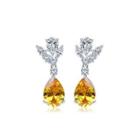 Fashion And Elegant Geometric Yellow Cubic Zirconia Earrings Silver - One Size