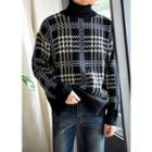 Turtleneck Wool Check Sweater