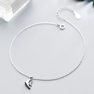 925 Sterling Silver Rhinestone Fish Anklet