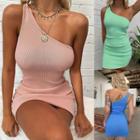 One-shoulder Ribbed Knit Dress