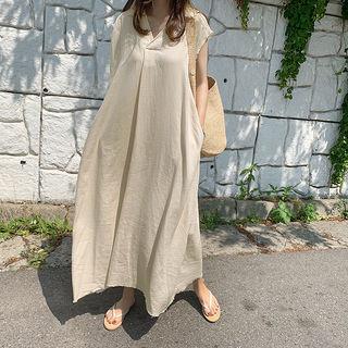 Frayed Linen Blend Maxi Shirtdress
